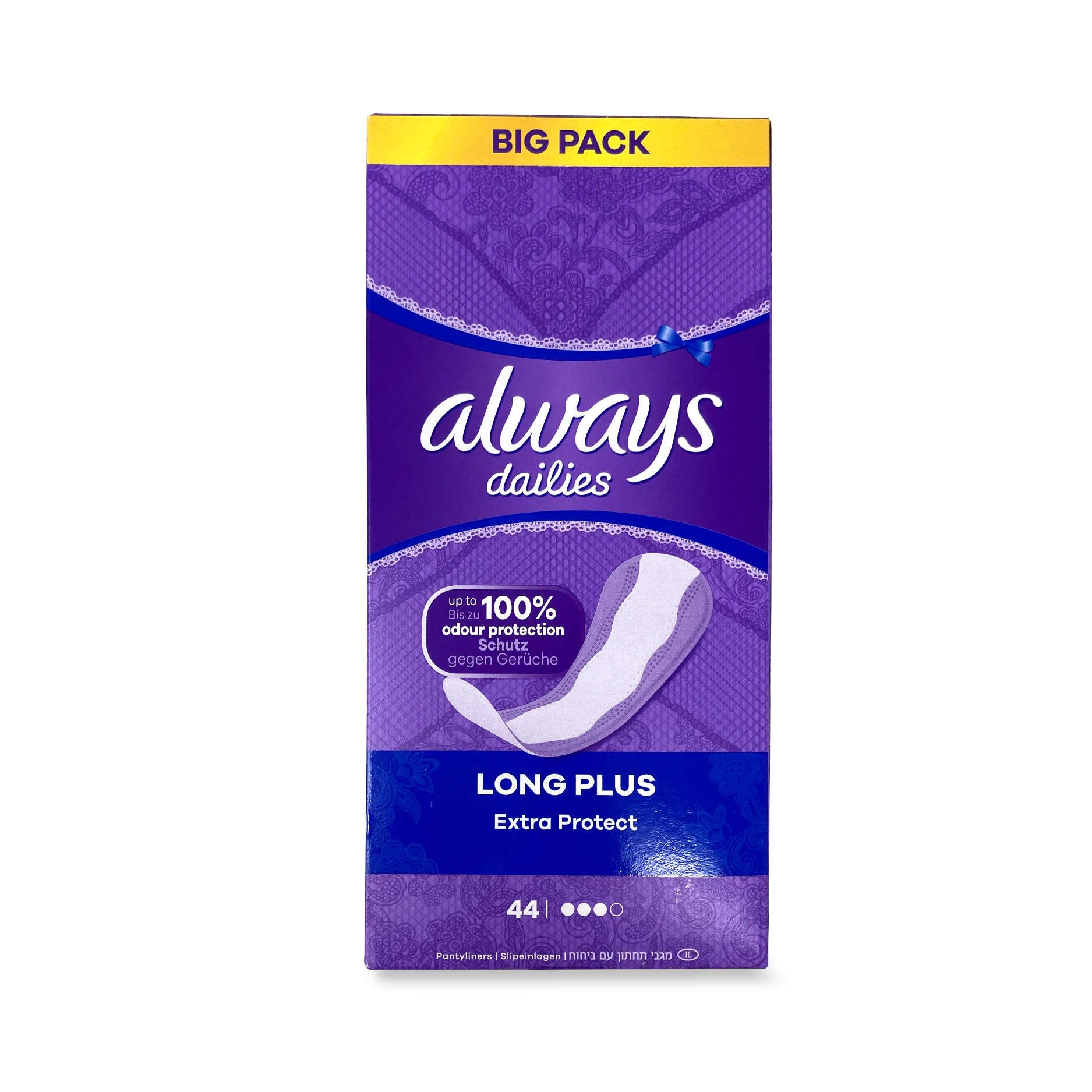 Always Dailies Extra Protect Panty Liners Long Plus 44 Pack ALDI